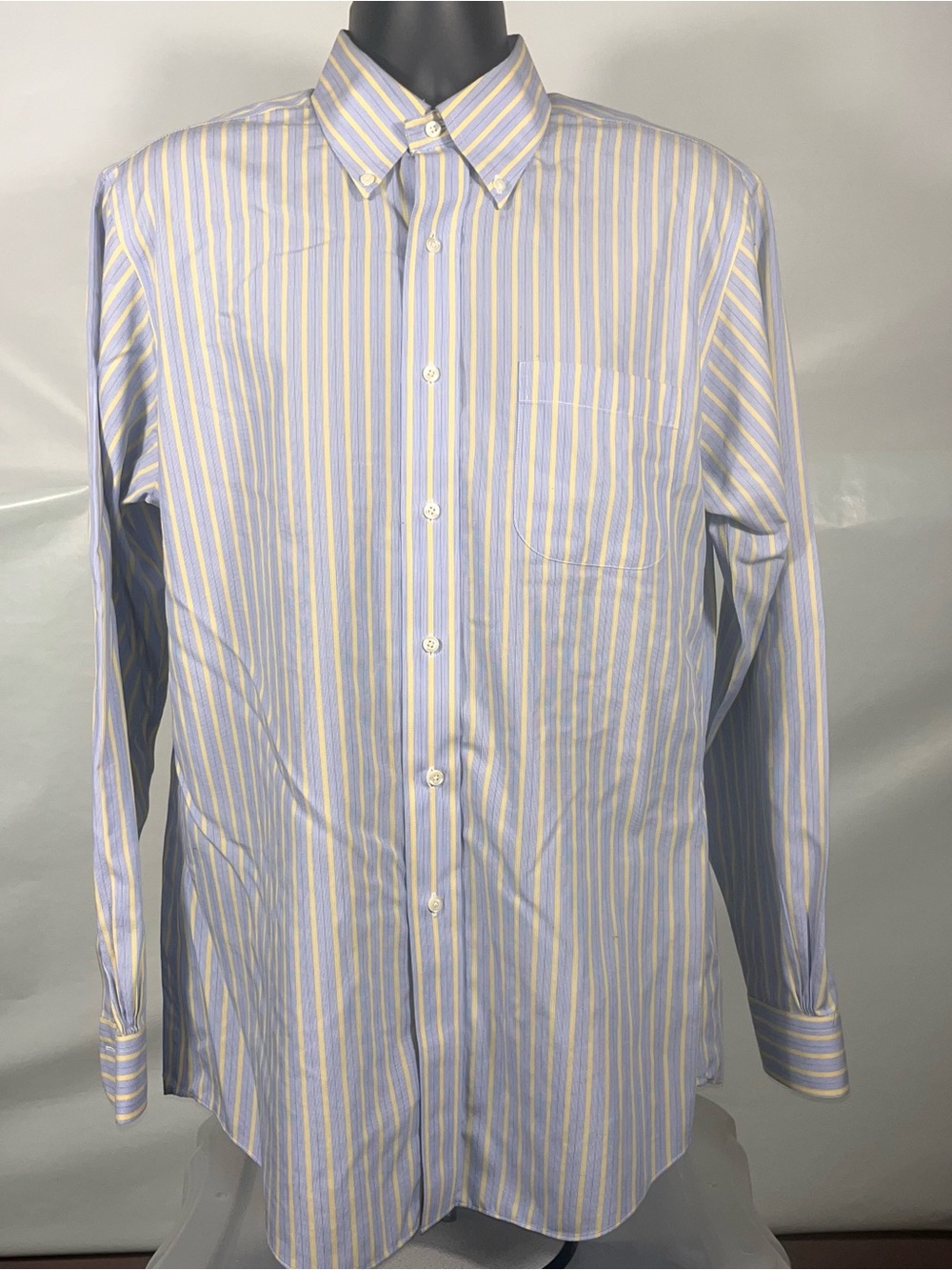 Brooks Brothers Blue and Yellow Striped Button-Down Dress Shirt